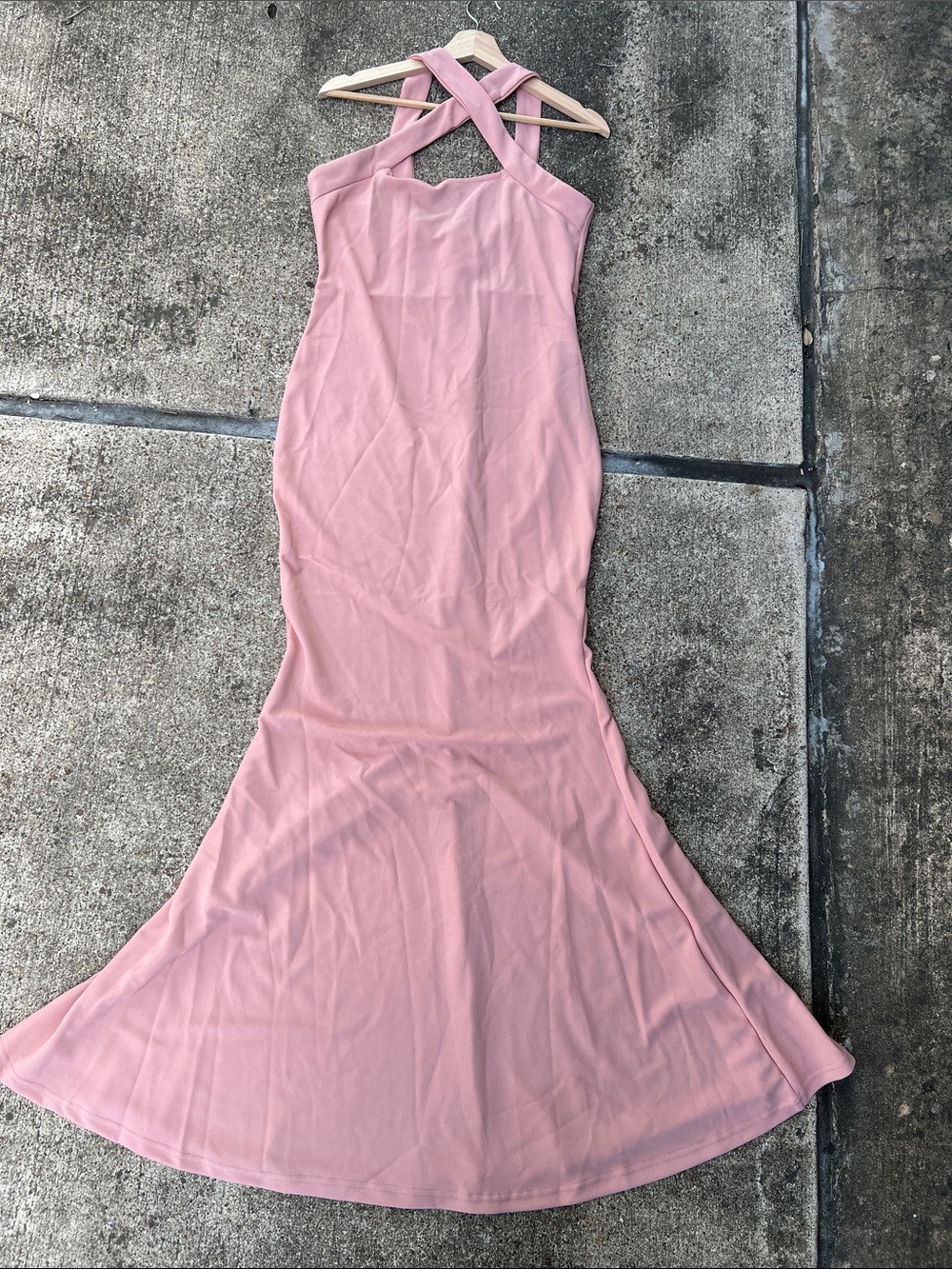 SHEIN Dusty Rose Cross-Back Mermaid Prom Dress